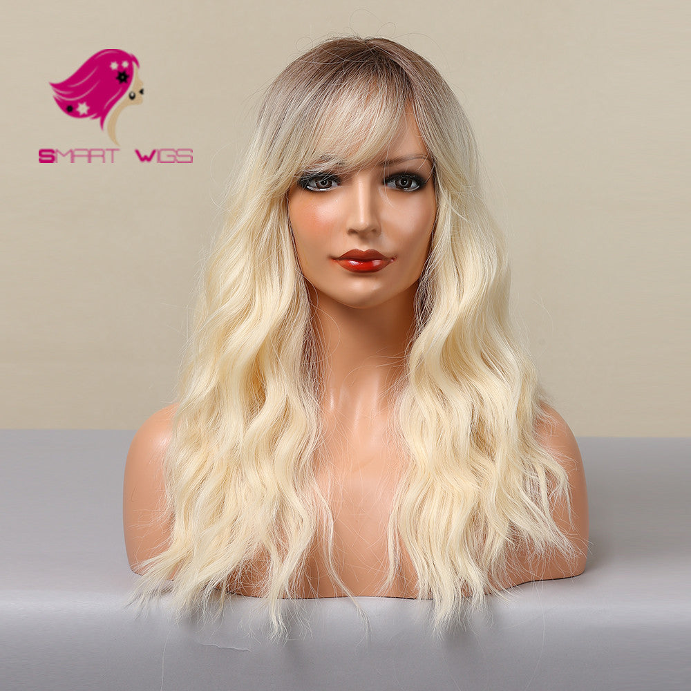 Dark roots white blonde long curly wig | Smart Wigs