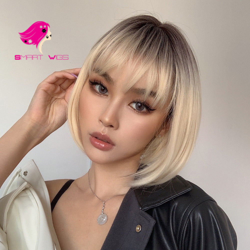 Dark roots natural blonde short bob wig | Smart Wigs Sydney NSW