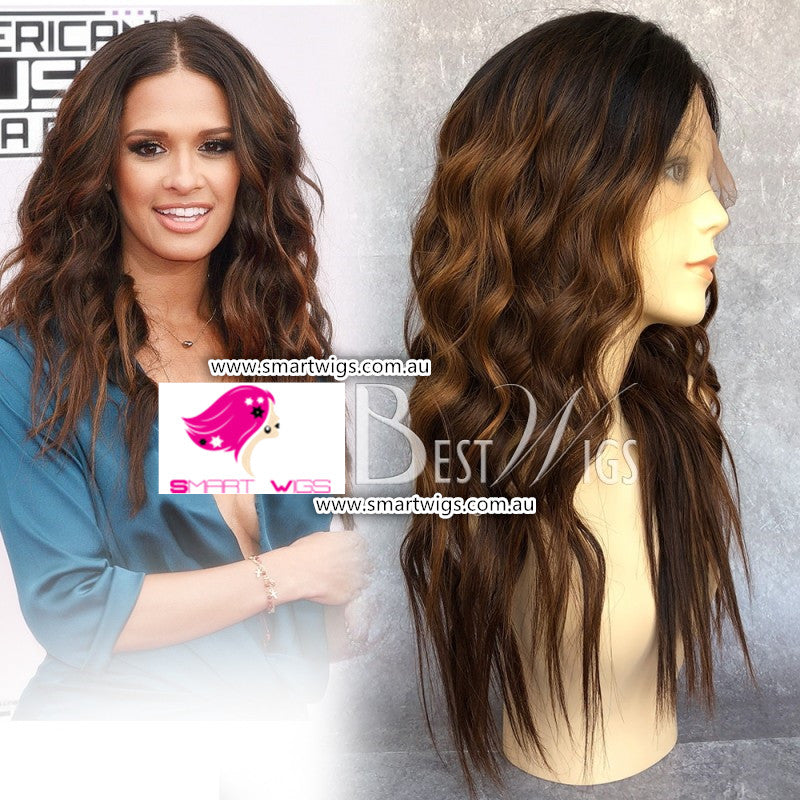 Omber Color Long Wavy Middle Part Virgin Human Hair Lace Wig SM1823