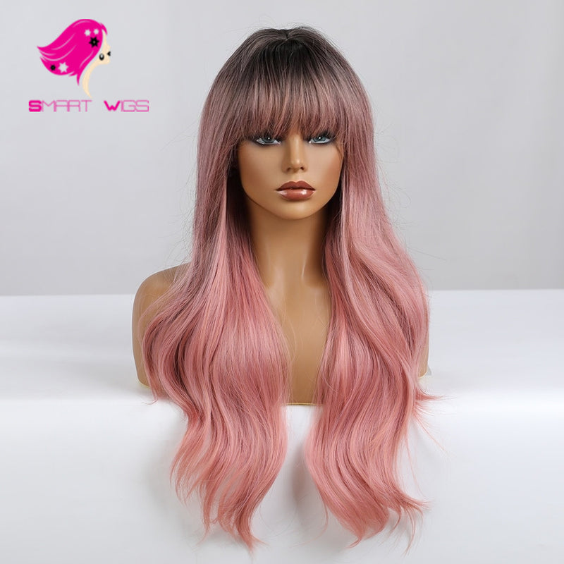 Dark roots warm pink long wavy natural wig Smart Wigs Brisbane QLD