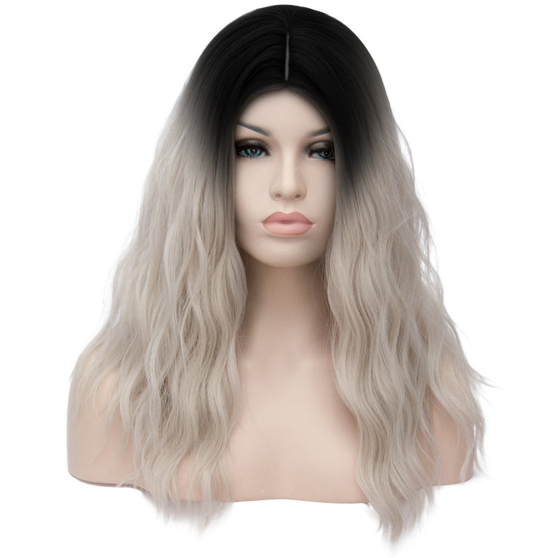 Silver blonde with dark roots long wavy wig Smart Wigs Brisbane QLD