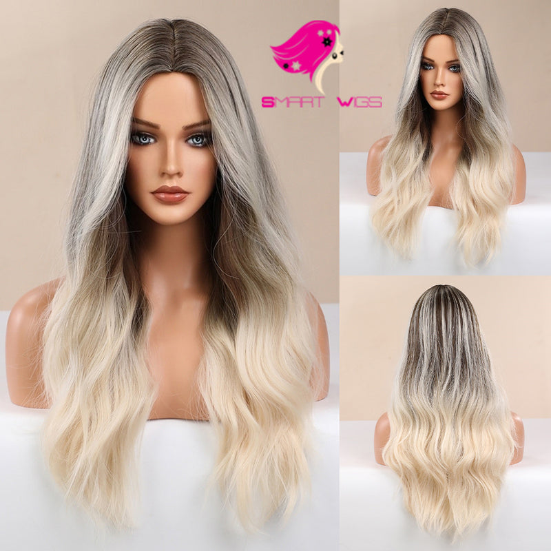 Dark roots white blonde fashion long wavy wig Smart Wigs Sydney NSW