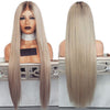 2023 New Dark Root Silver Blonde Silk Straight Lace Front Wig - Smart Wigs 