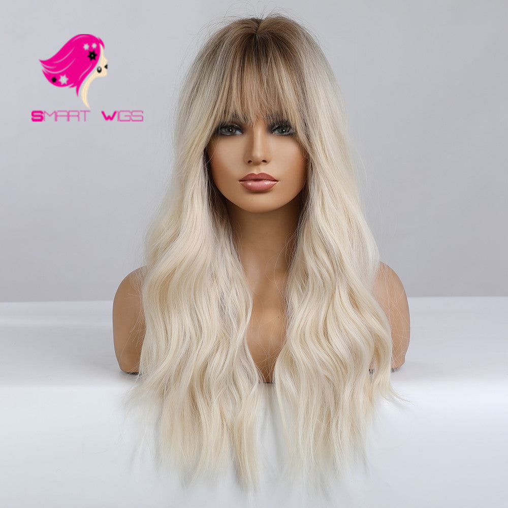 Dark roots natural platinum blonde long wavy wig | Smart Wigs Brisbane