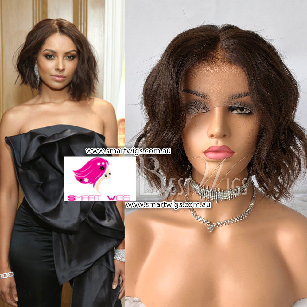 Dark Brown Short Wavy Human Hair Glueless Lace Front Wig by Smart Wigs Sydney