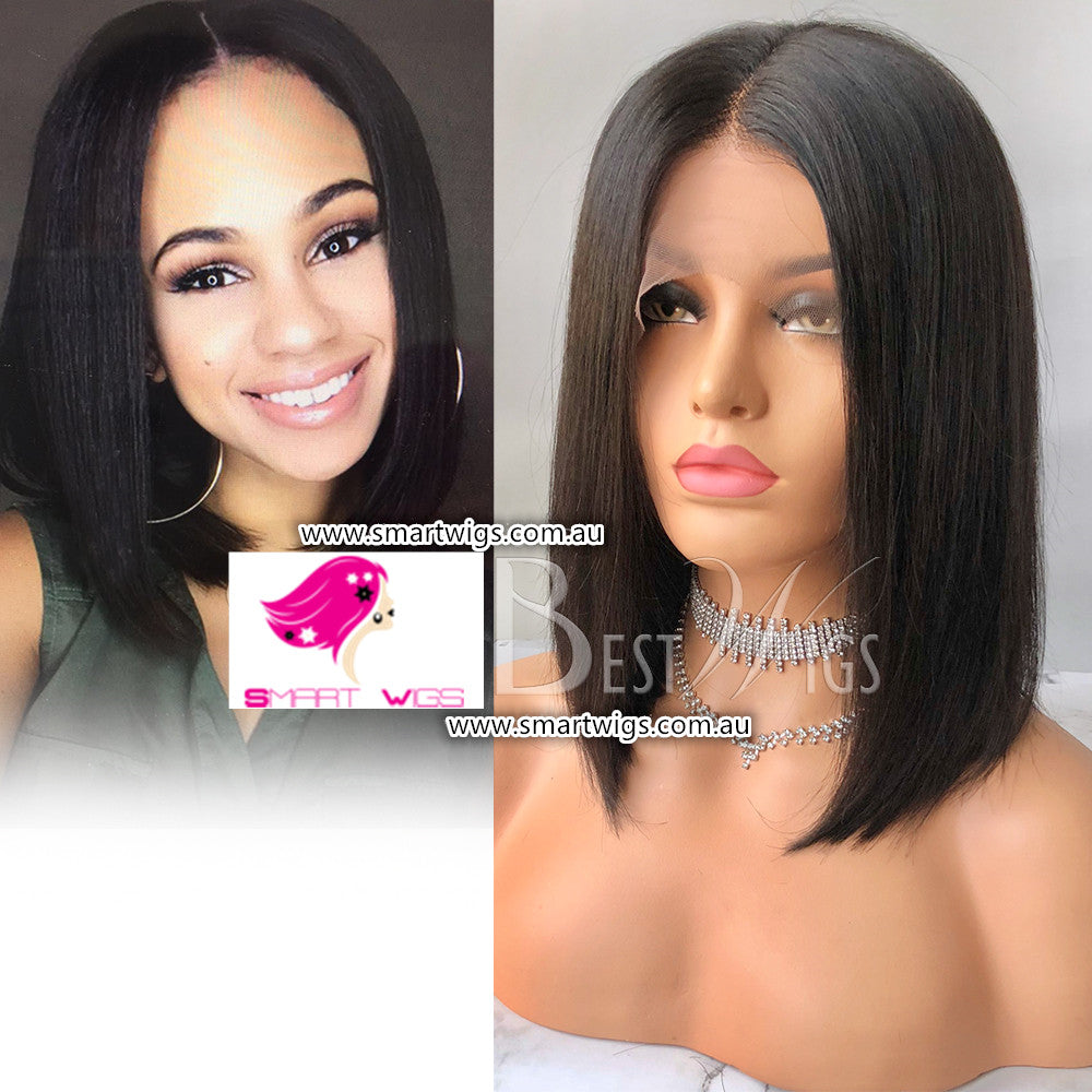 Natural Black Medium Bob Virgin Human Hair Lace Wig SW1736