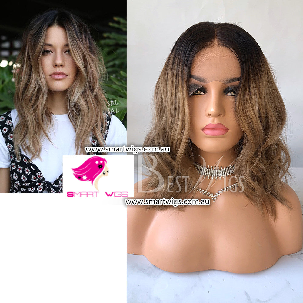 Omber Color Medium Wavy Brazilian Virgin Human Hair Lace Front Wig by Smart Wigs Brisbane
