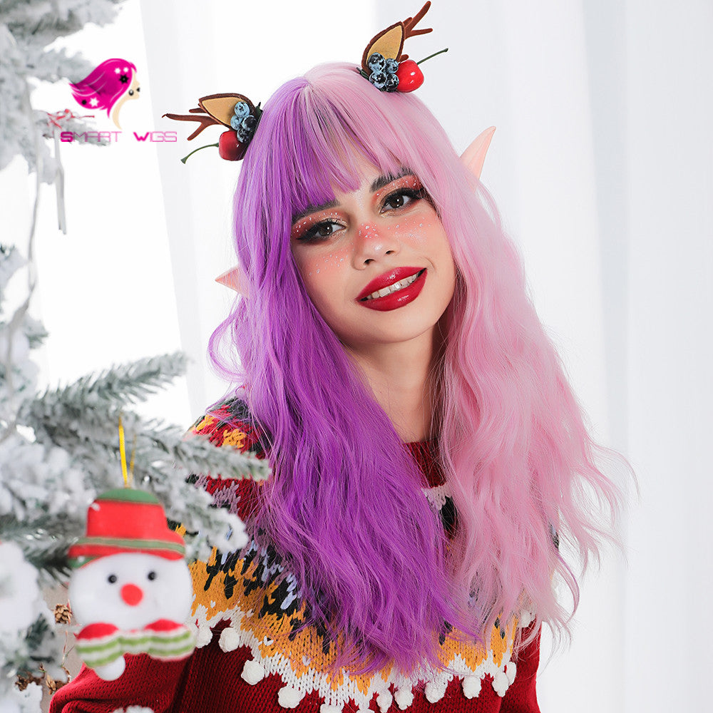 Half purple half pink long curly natural wig | Smart Wigs Adelaide SA