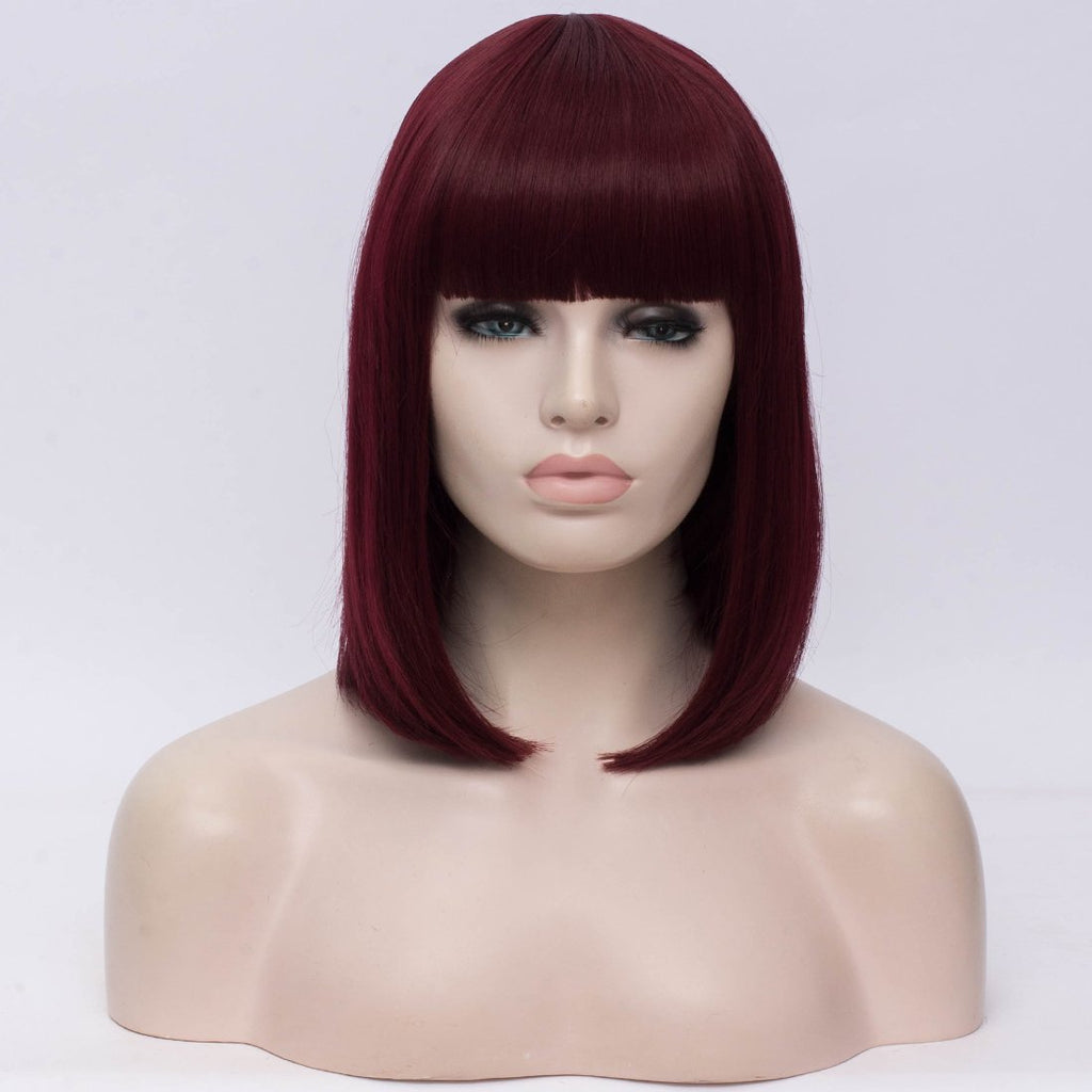 Burgundy full fringe medium bob wig by Smart Wigs Sydney NSW 