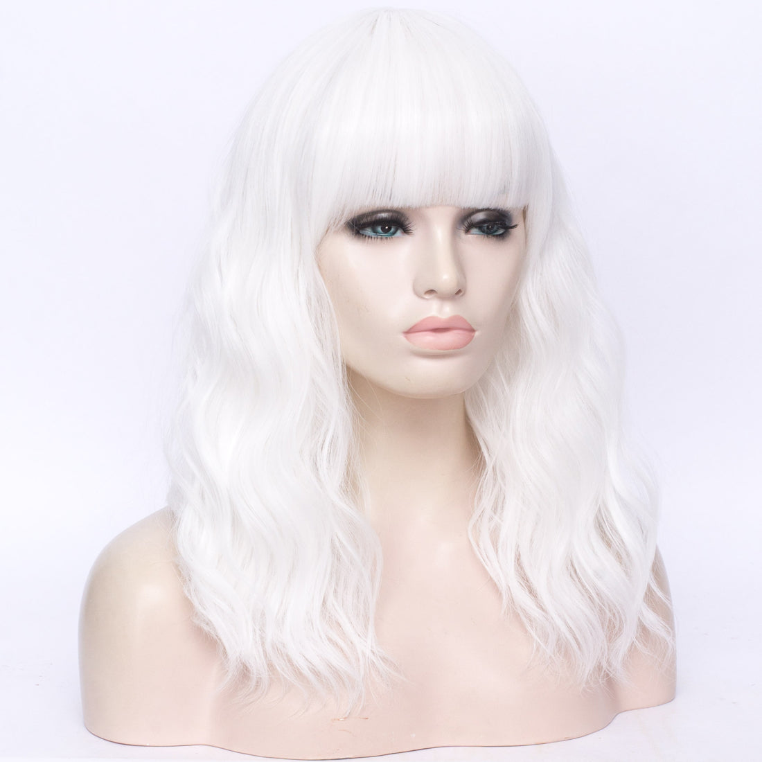 Pure white full fringe long curly fashion wig Smart Wigs Brisbane
