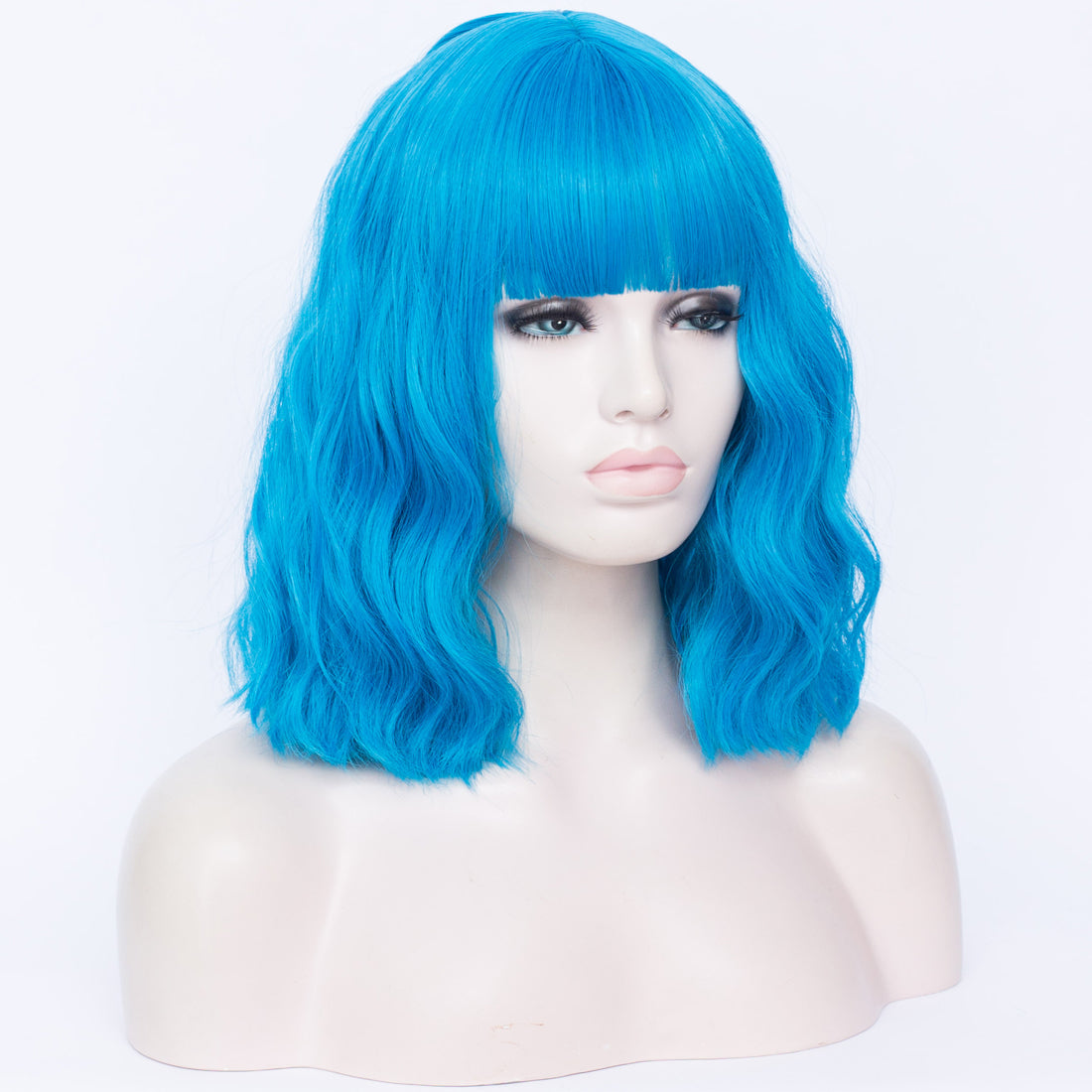 Sky blue full fringe medium curly costume wig Smart Wigs Sydney NSW