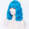 Sky blue full fringe medium curly costume wig - Smart Wigs Sydney NSW