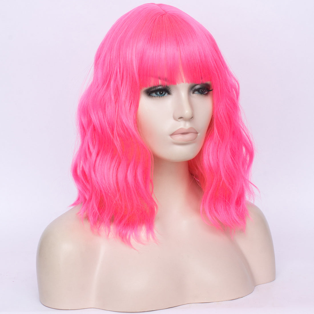 Smart Wig Hot pink full fringe medium curly costume wig - Smart Wigs Adelaide SA